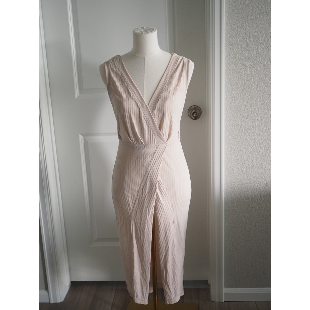 Free People Rising Sun Ribbed Midi Dress Cream Boho Faux Wrap XS